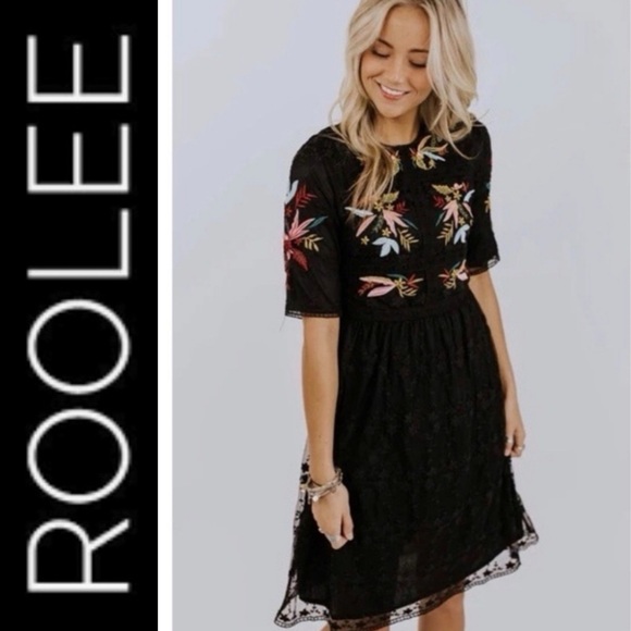 Roolee Dresses & Skirts - NWT Roolee Naomi Black Lace Floral Embroidered Dress xxs